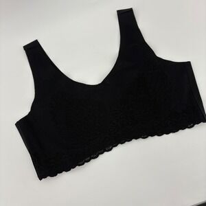 Daisy Fuentes Womens 1XL Wireless Lace‎ Comfort Bra Black Sleep Lounge Plus Size